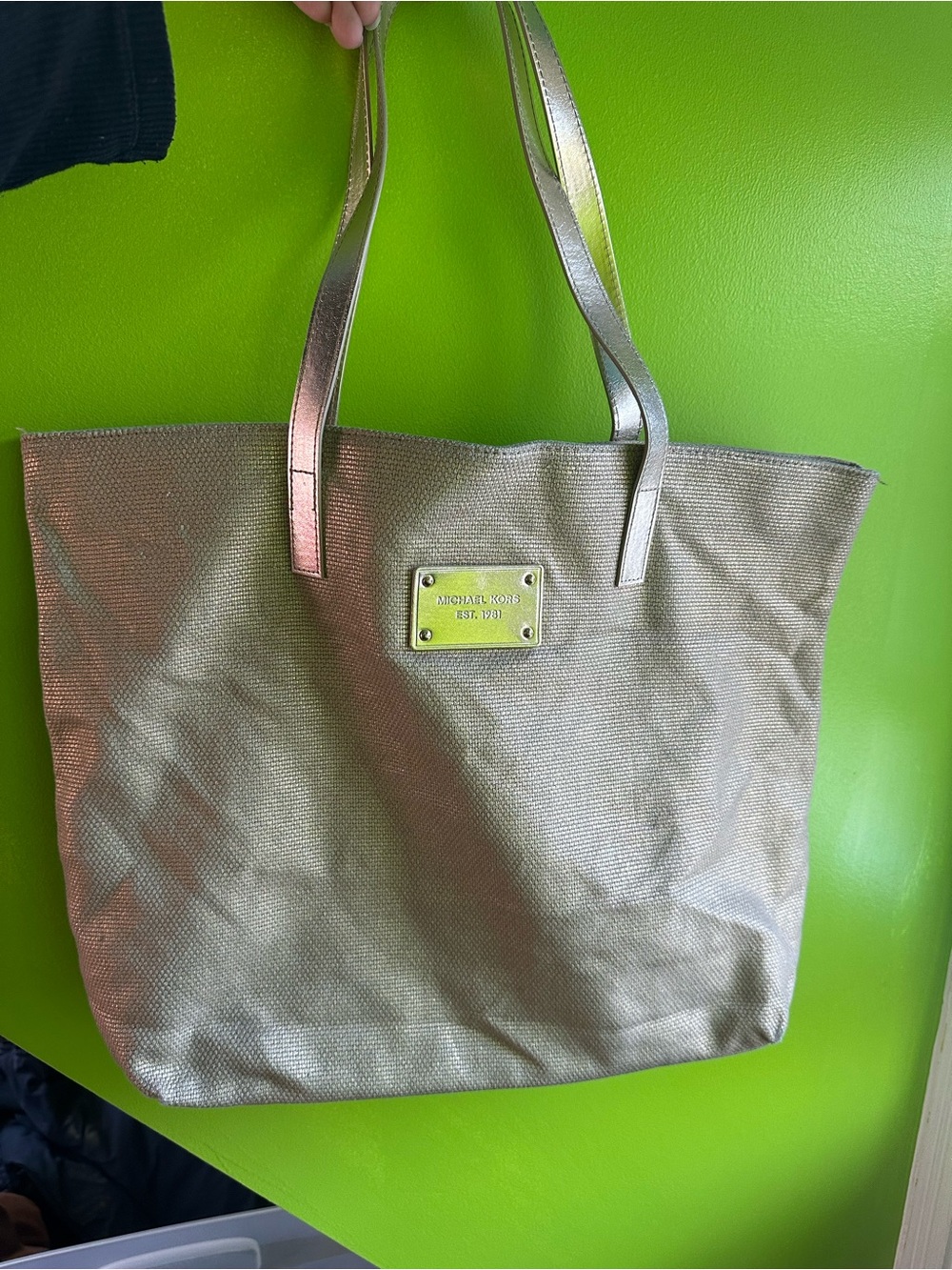 Michael Kors Metallic Gold Tote with Branded Plaque
